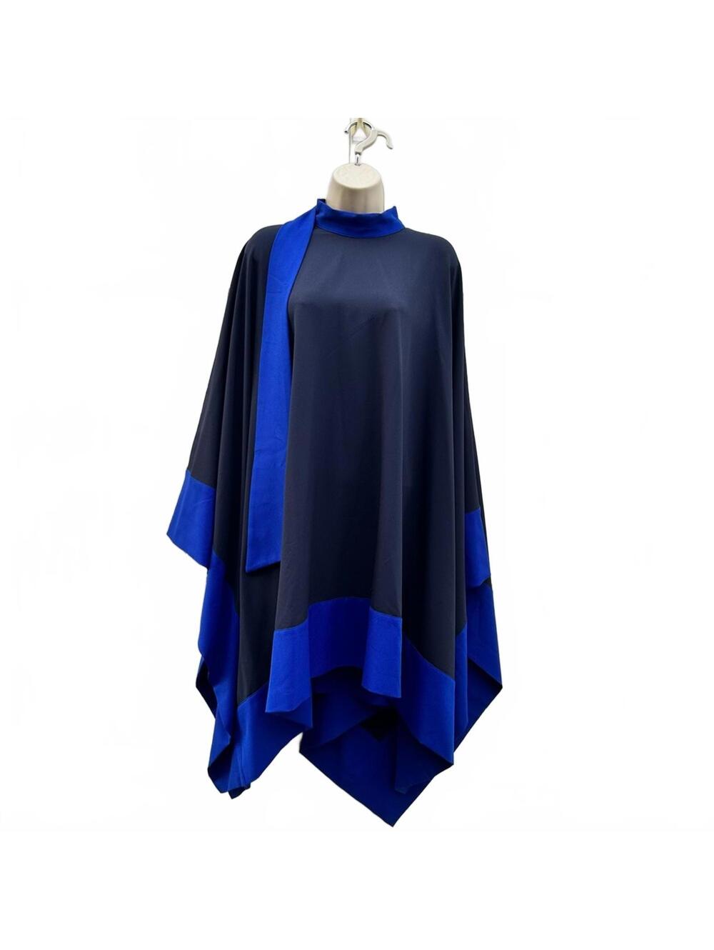 Annah Hariri Abaya Colorblock. Navy & Cobalt Blue Accent Topper | US Size 14